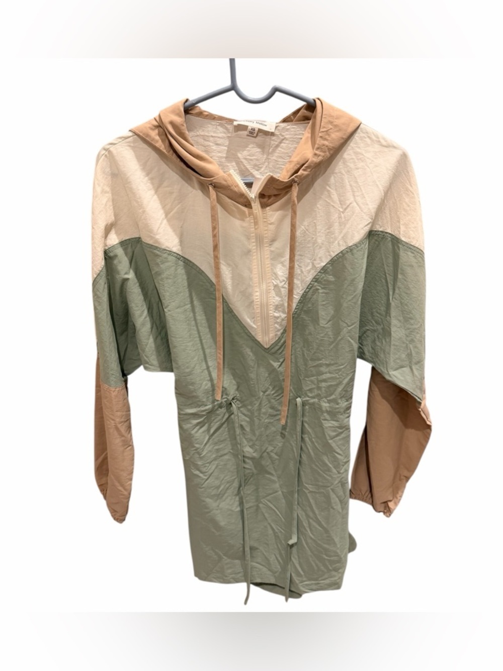 Cherry Mellow Colorblock Hooded Windbreaker Mini Dress - Sage New